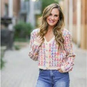 A. Calin By Flying Tomato Oversized Textured Button Down Long Sleeve Sweater